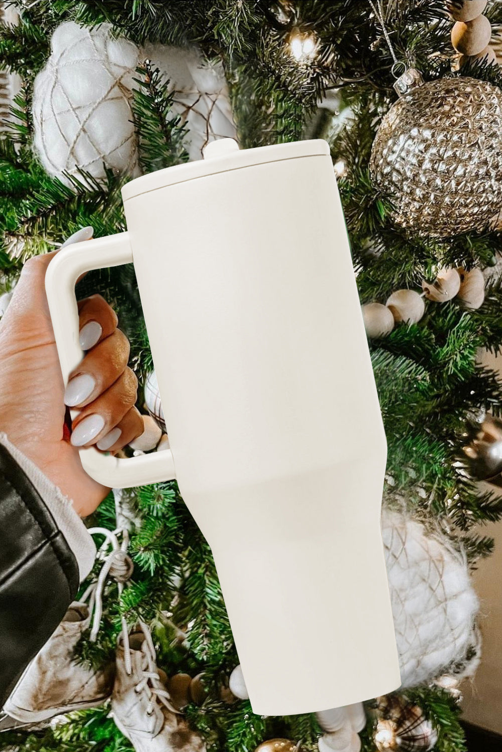 Frosted Stainless Handle Large Vacuum Cup with Straw 40oz
