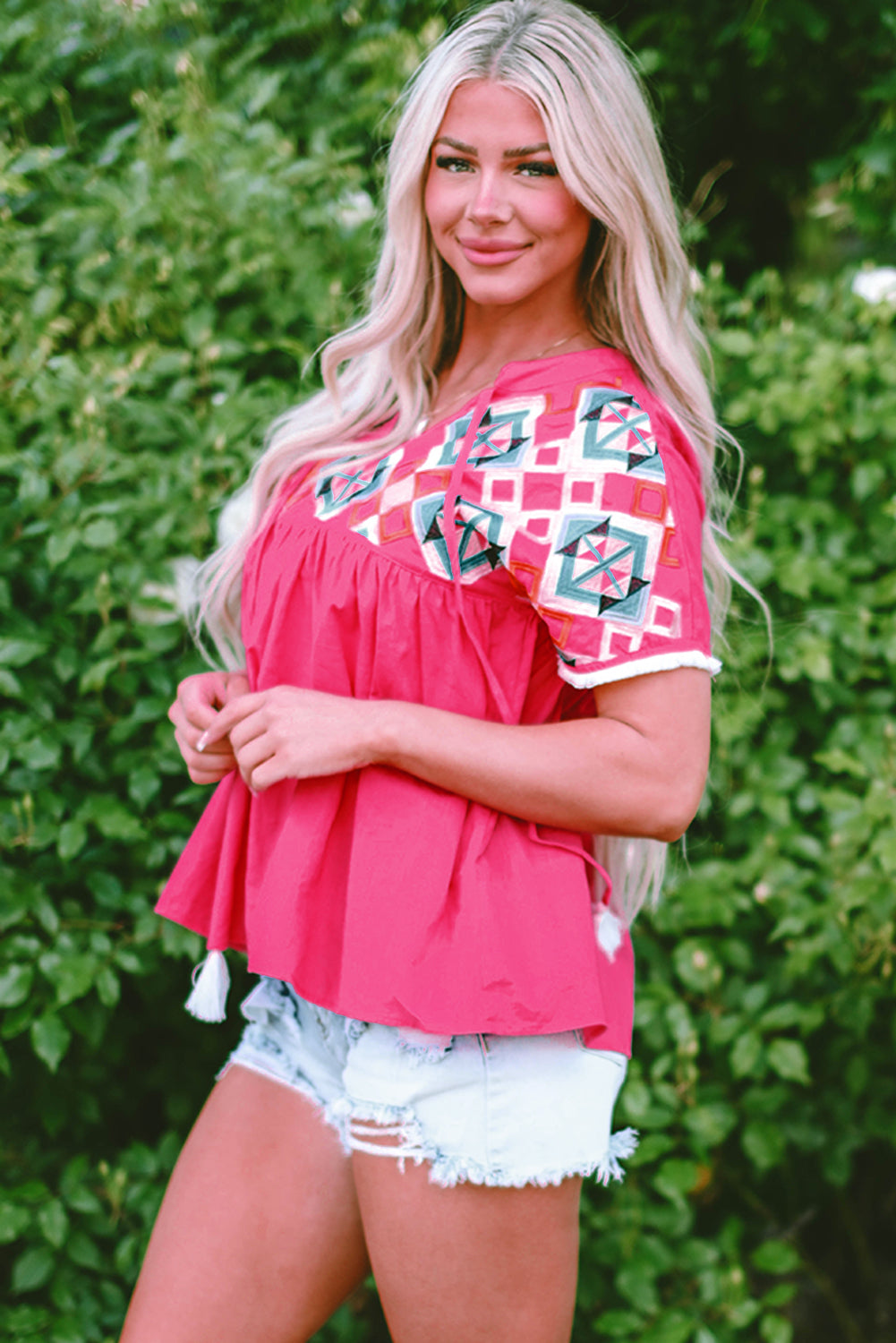 Women's Geometric Embroidered Blouse