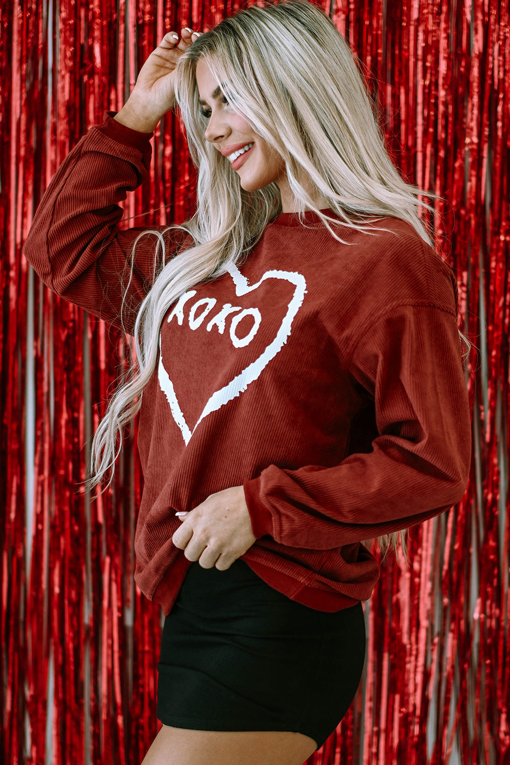 Sweat-shirt filaire à motif en forme de coeur XOXO