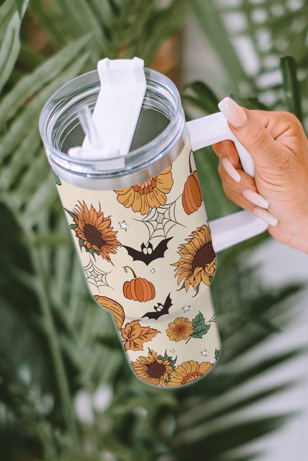 Pattern Print Halloween Print Handled Stainless Steel Vacuum Cup 40oz
