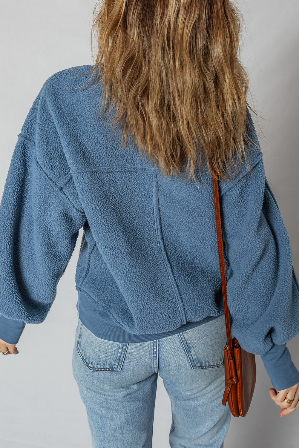 Fleece Seam Drop-Shoulder Exposed Patchwork Everyday Sweatshirt