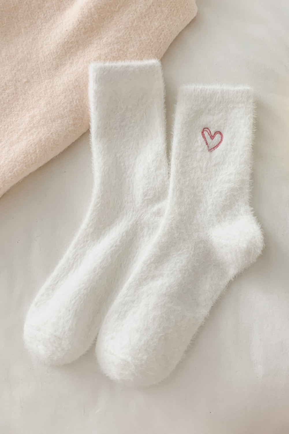 Heart Embroidered Soft Thick Crew Socks