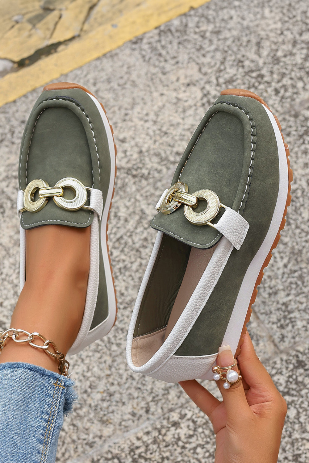 Ring Decor Metal Decor Thick Sole Slip On Loafers