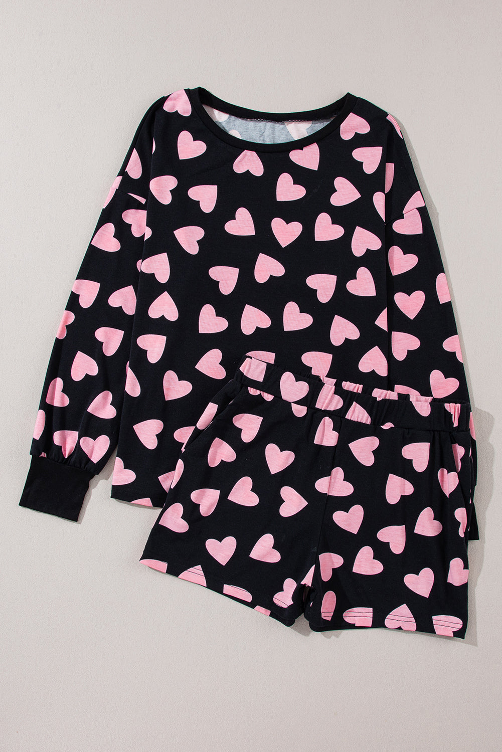 Shape Valentine Heart Print Long-Sleeved Top Shorts Lounge Set