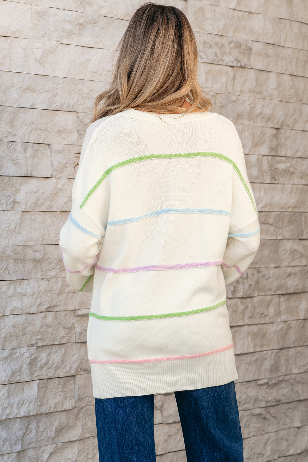 Rainbow Stripes Baggy Henley Sweater