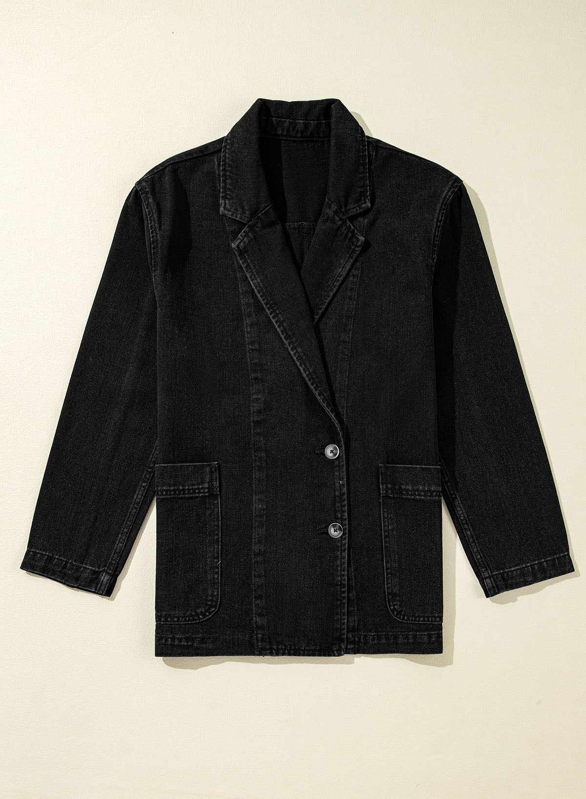 Denim Jacket with Side Pockets Lapel Collar