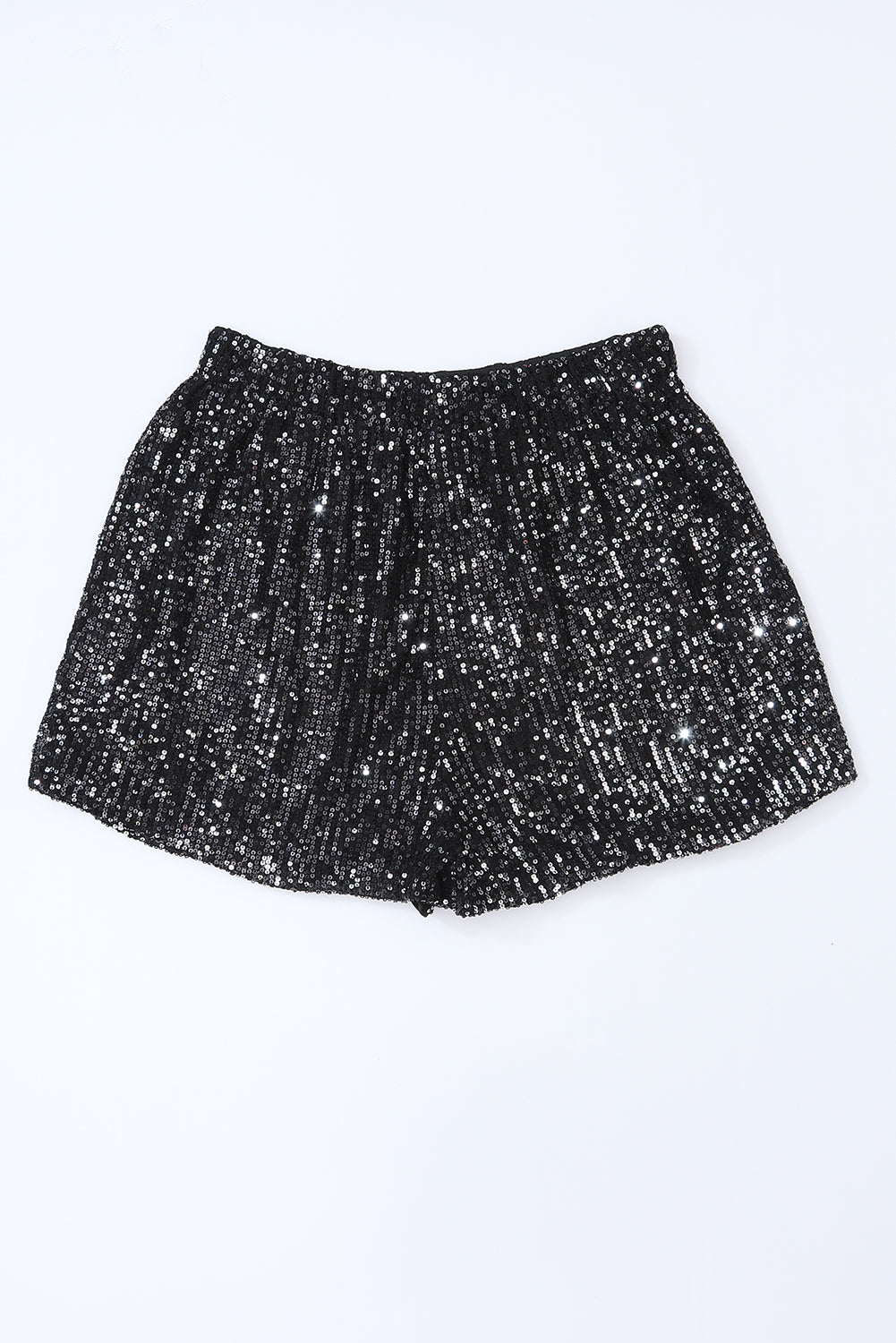 Short décontracté taille haute à jambe droite et paillettes noir