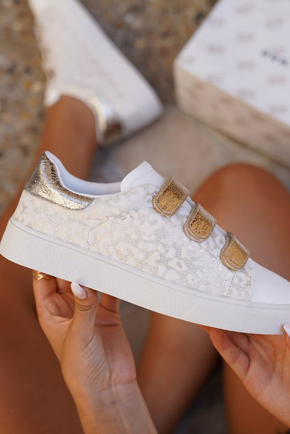 Leopard Colorblock Velcro Straps PU Leather Sneakers