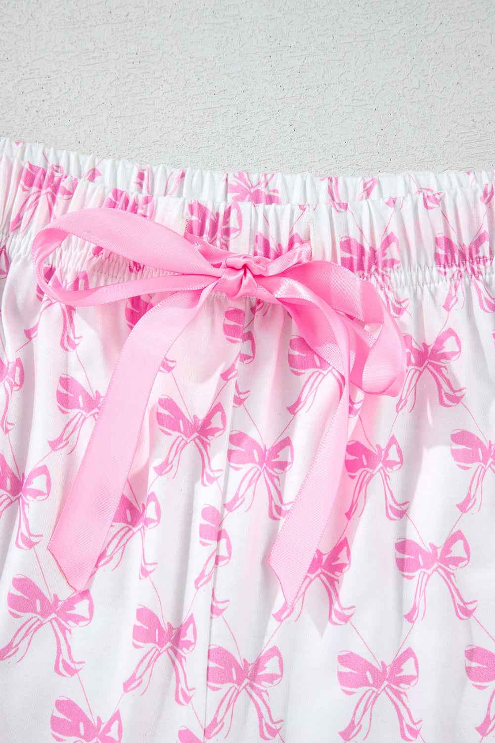 Bowknot and Printed Short-Sleeved Ruffled Shorts Pajama Set