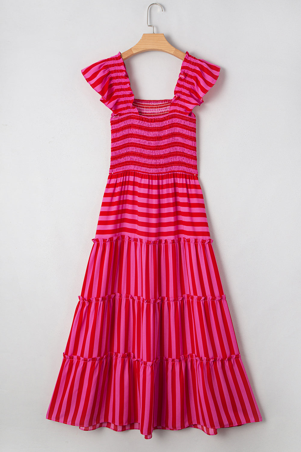 Sleeve Smocked Flutter Smocked Bodice Tiered Maxi Dress
