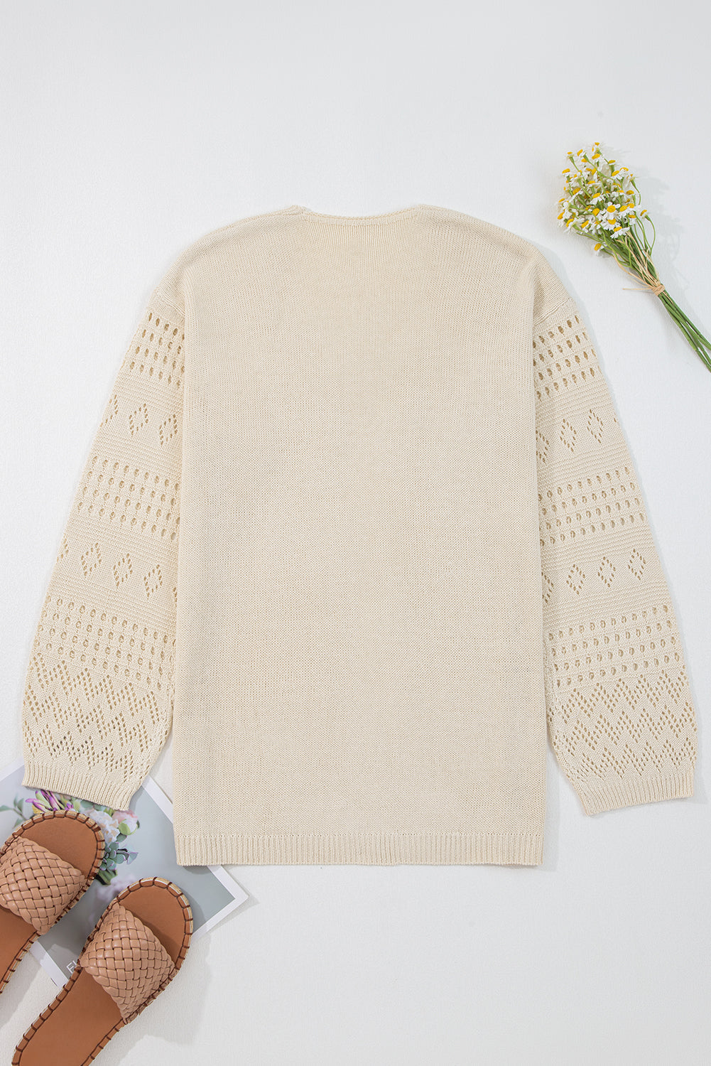 Hollowed Cardigan Knit Open-Front Knit Top in Smoke Gray