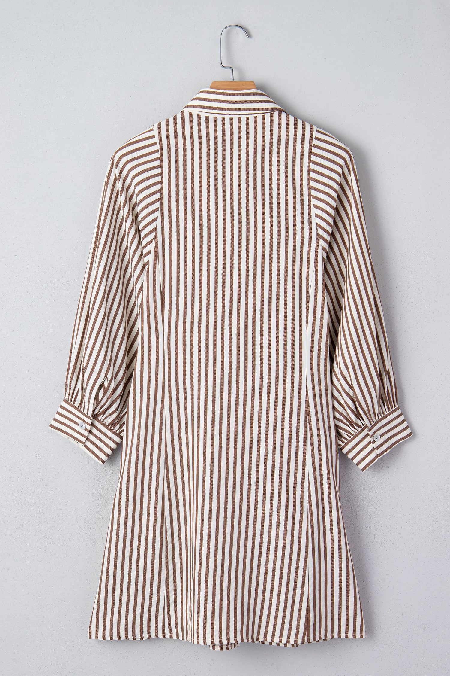 Stripe Knot Waist Button Down Mini Shirt Dress in Brown