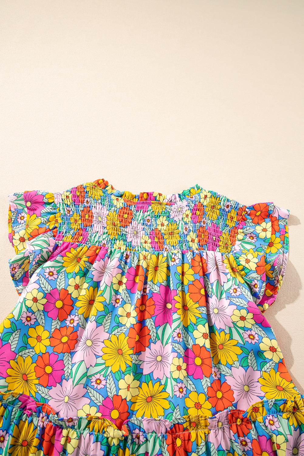 Floral Print Smocked Flutter Sleeve Mini Dress