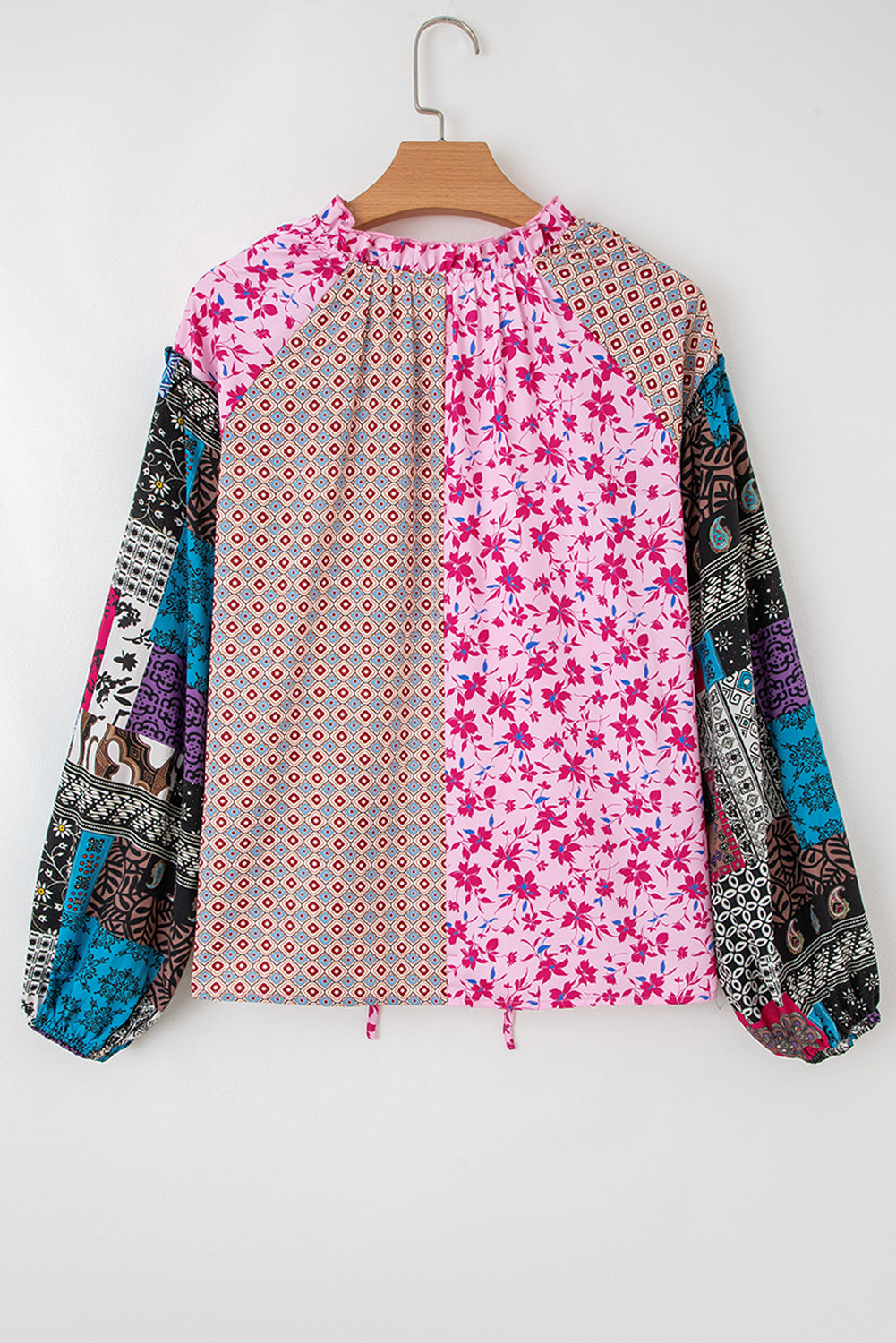 Boho Drop-Shoulder Mixed Floral Bubble Sleeve Blouse