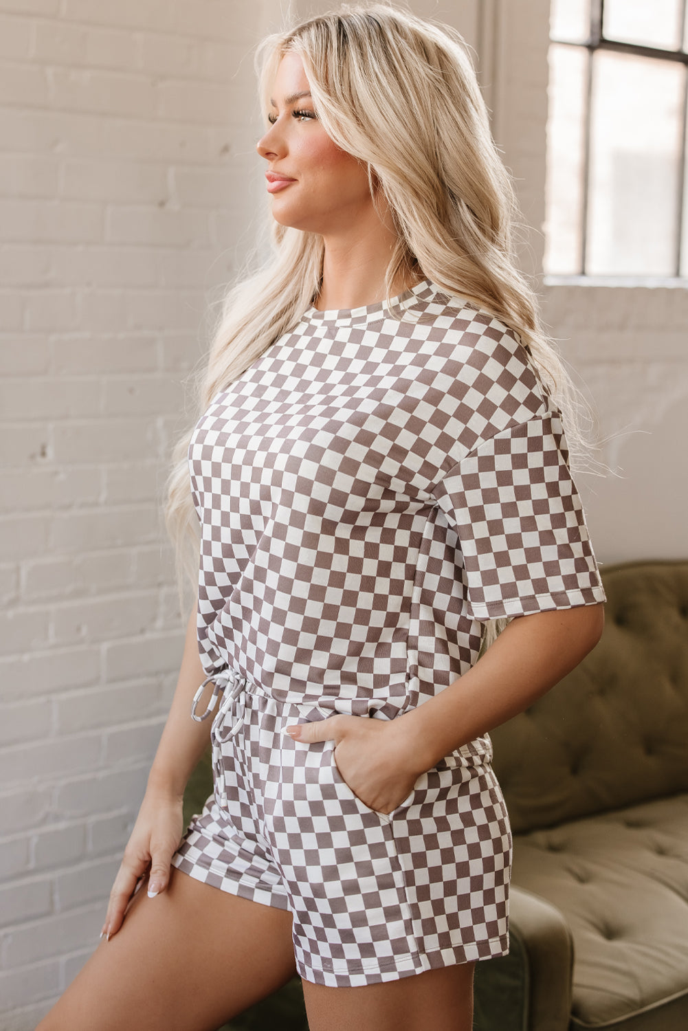 Top and Checkered and Short Everyday 2-Piece Outfit