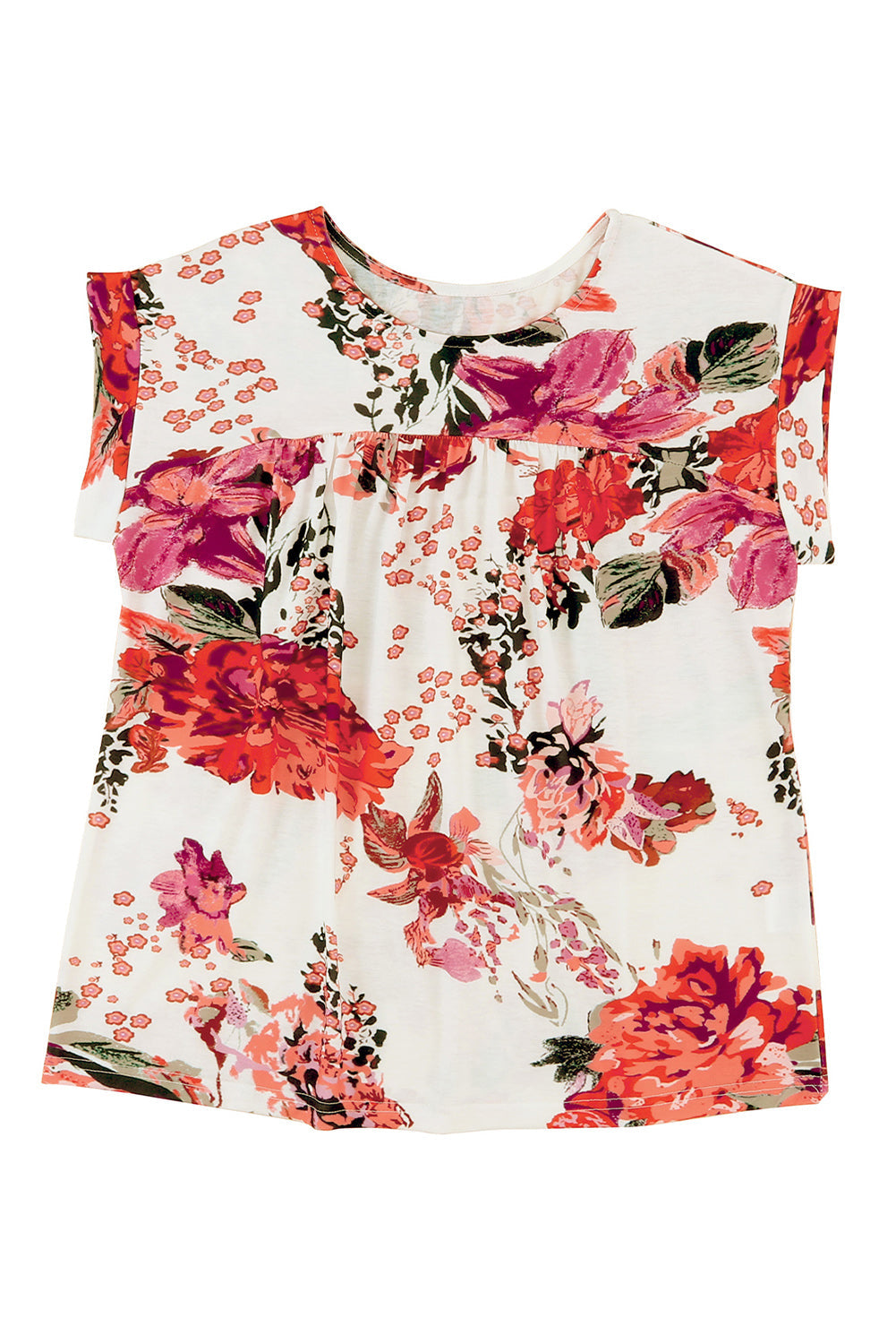 Blouse for Women Short-Sleeve Round Neck Floral-Print
