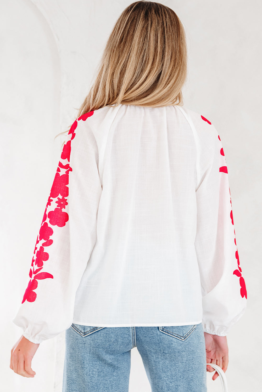 Floral Long-Sleeved Embroidered Puff Everyday Shirt