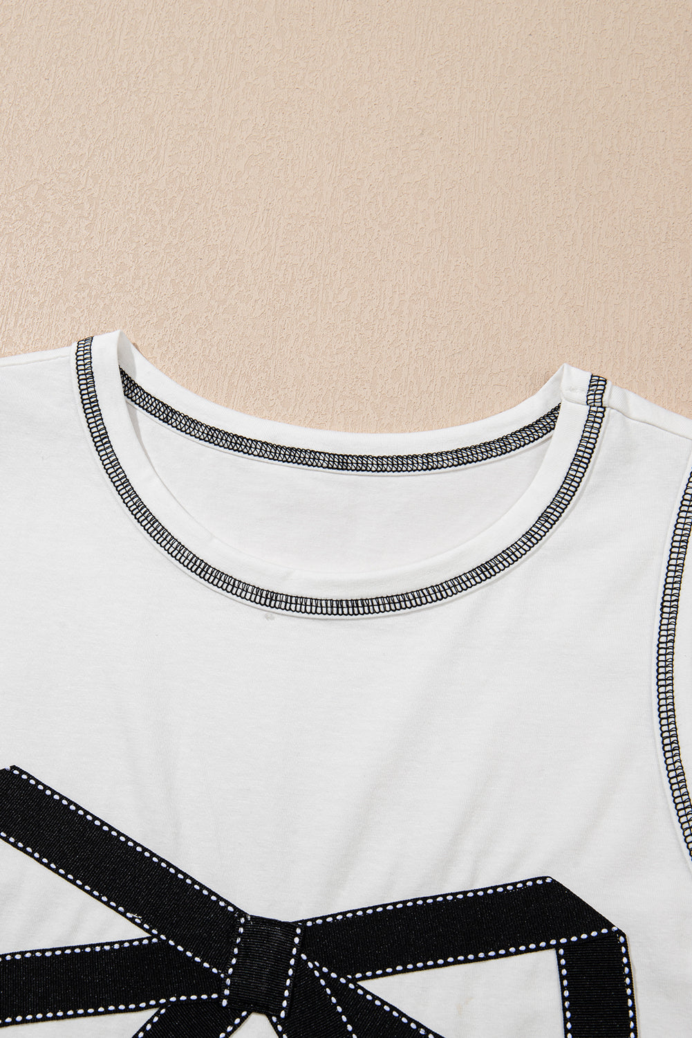 Sweet Bow Stitching Trim Sleeveless Top