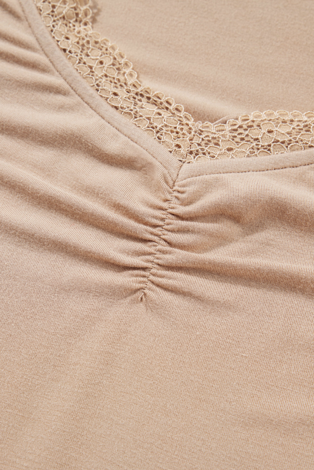 Neckline Lace-trimmed Sweetheart Ruched Detail Long-Sleeved T-shirt