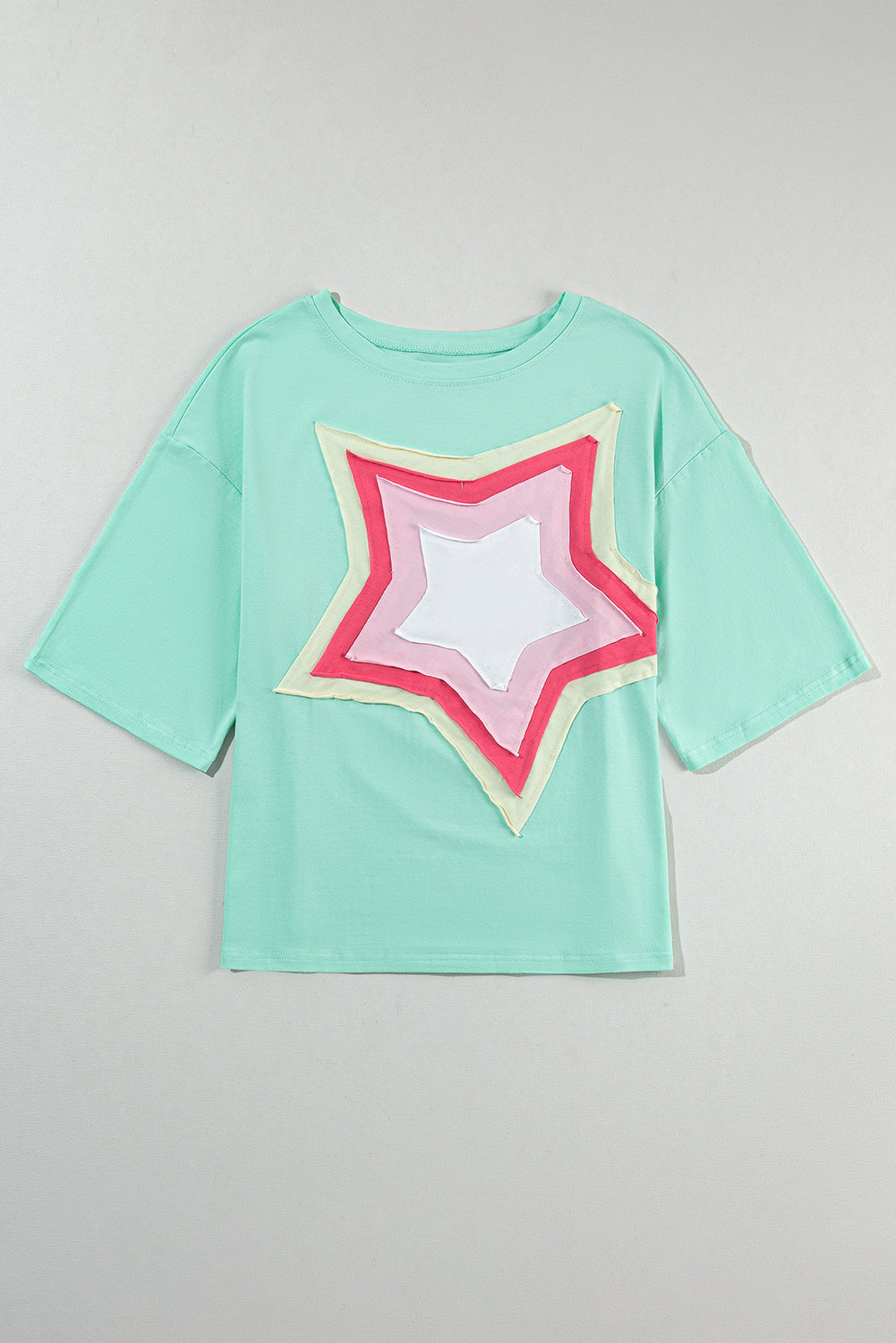 T-shirt surdimensionné à manches mi-longues avec patch étoile Moonlight Jade Colorblock