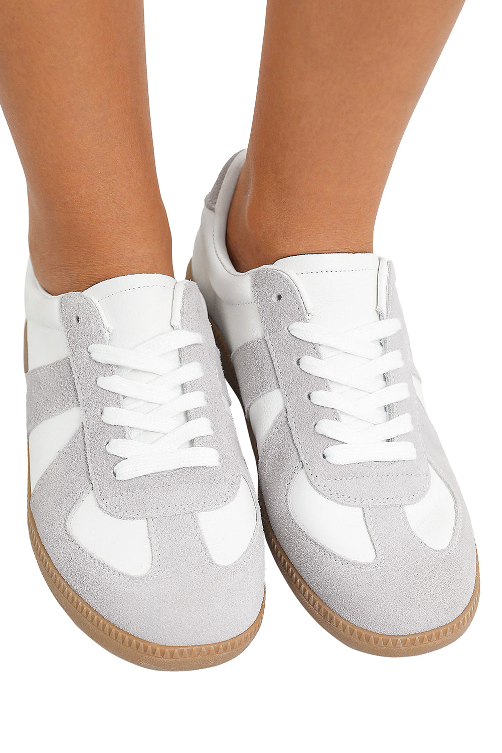 Suede PU Leather Patched Lace-up Flat Shoes