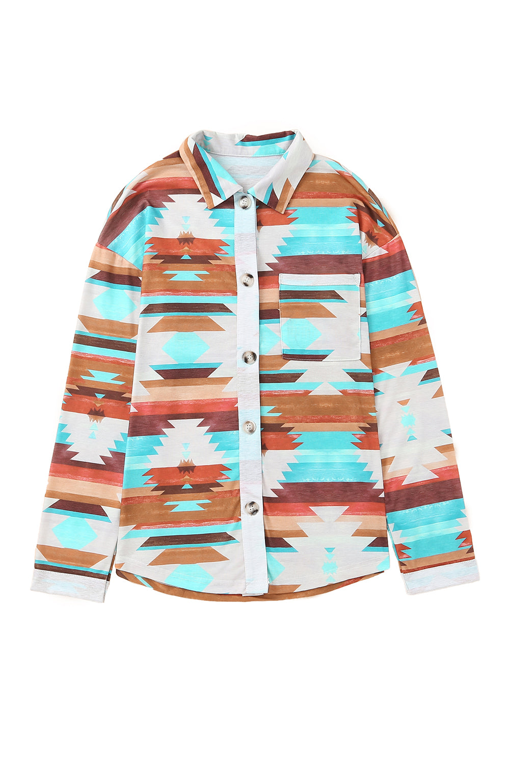 Shacket for Women Aztec Button-Front Pocket Chest Shirt
