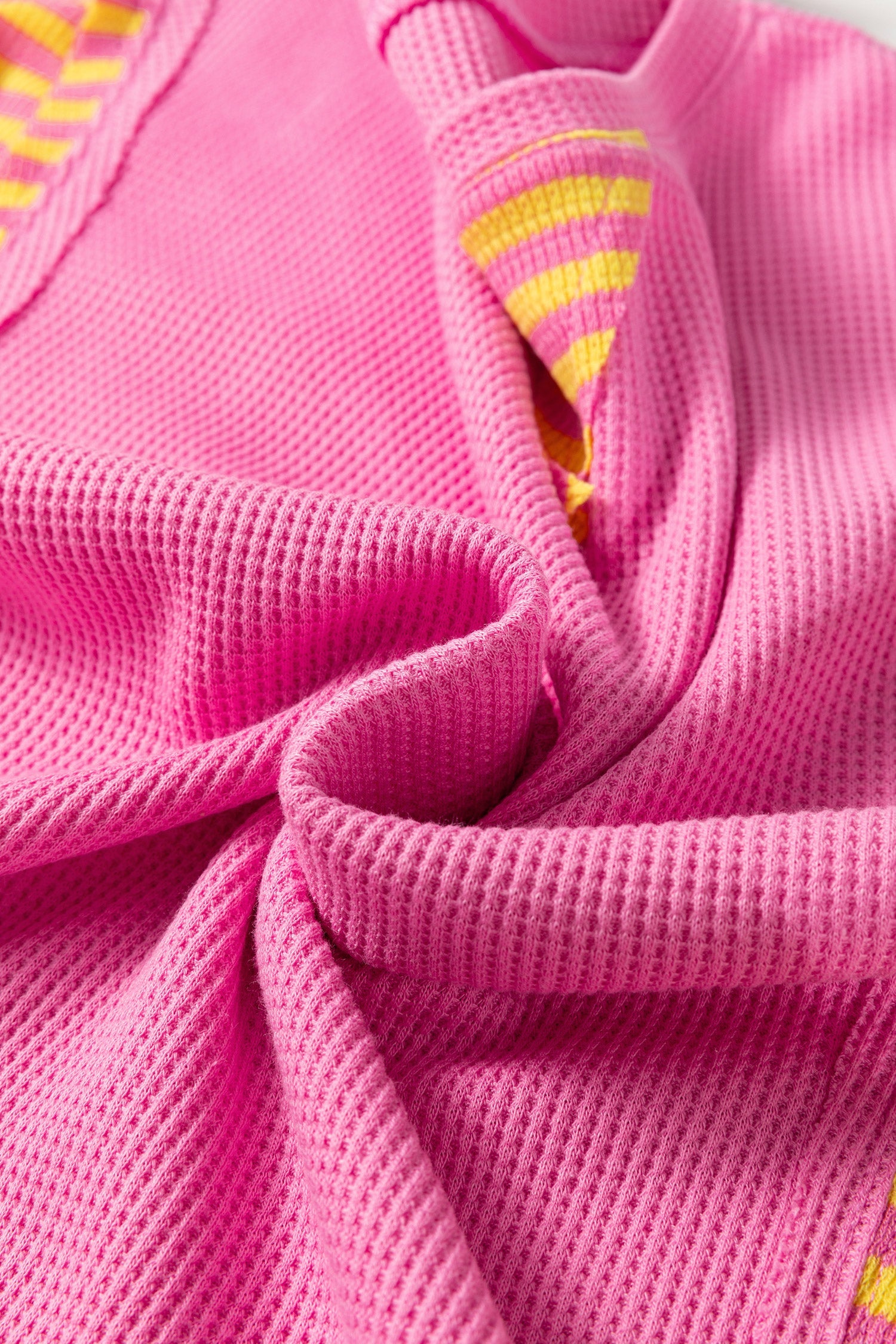 Waffle Striped Textured Contrast Loose T Shirt in Pink