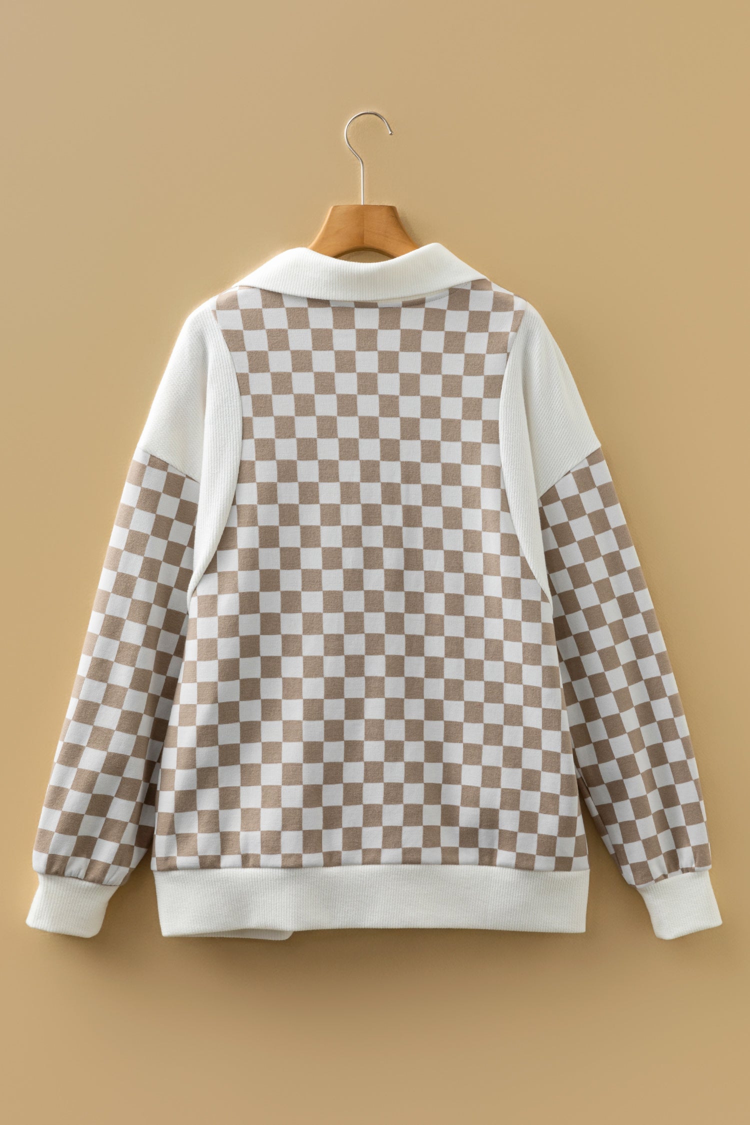 Quarter Patchwork Zip Rib-Knit Loose Sweatshirt