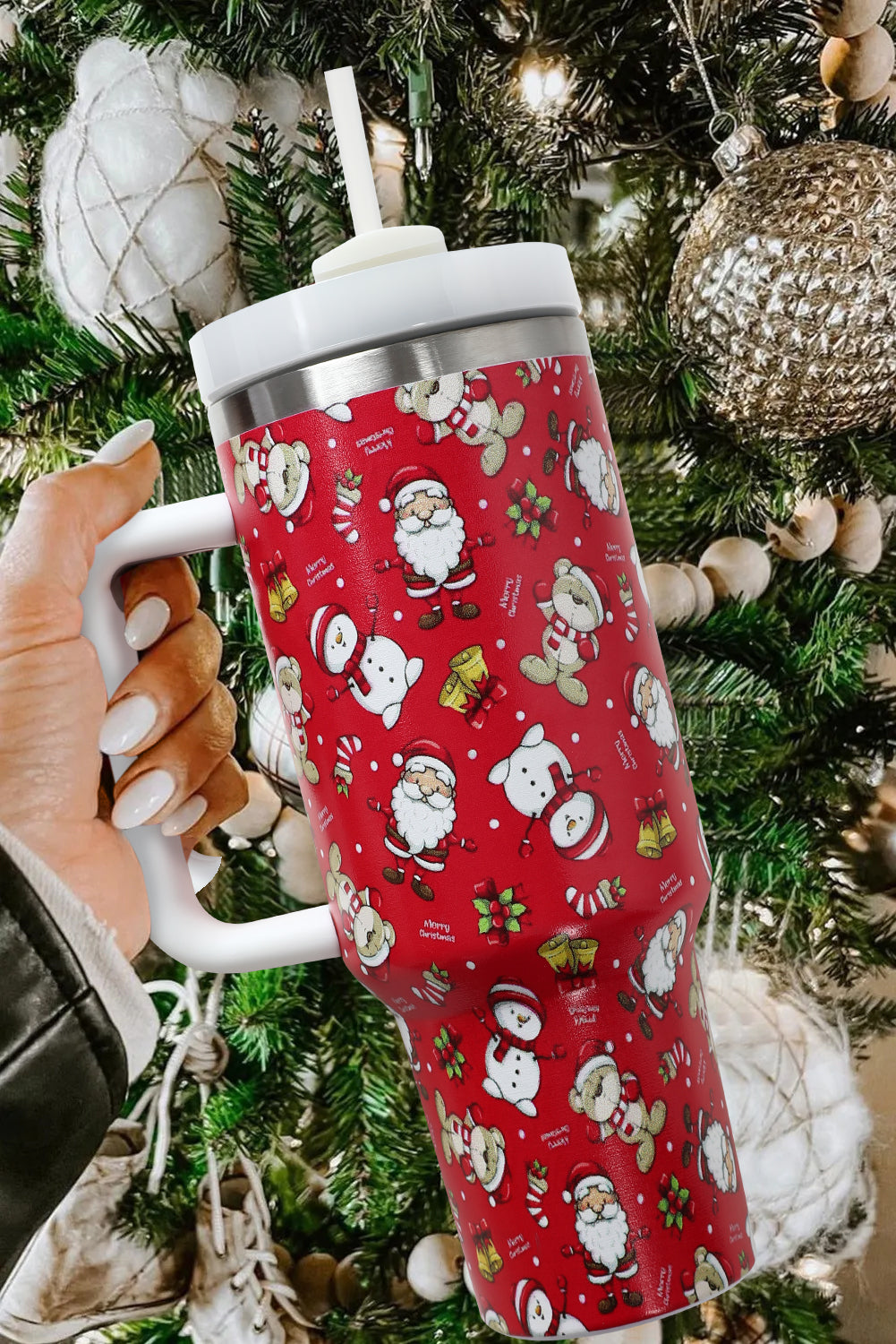 Print Handled Christmas Handled Stainless Steel Tumblers 40oz