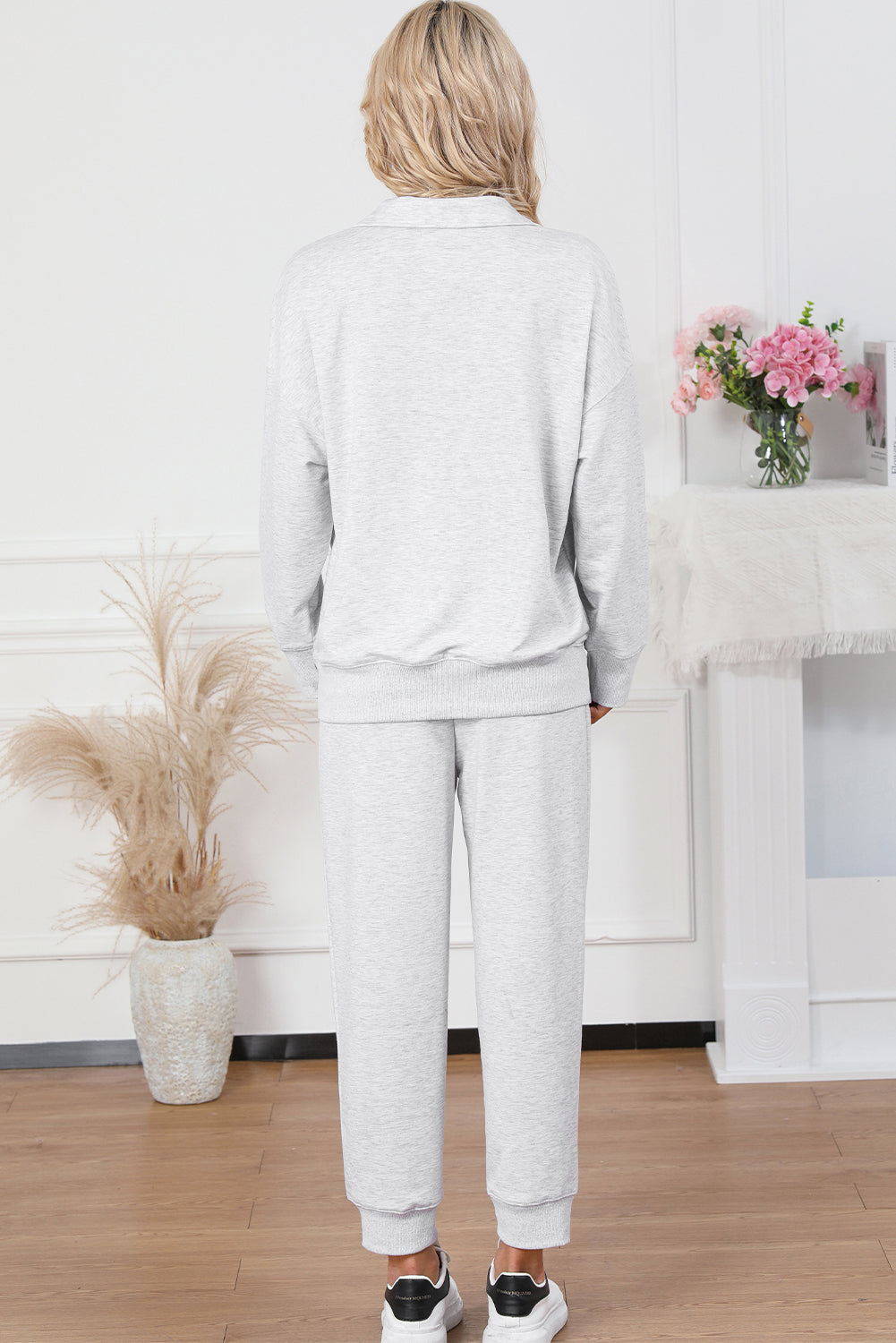 Zip Solid Half Drawcord High-Waisted Lounge Set