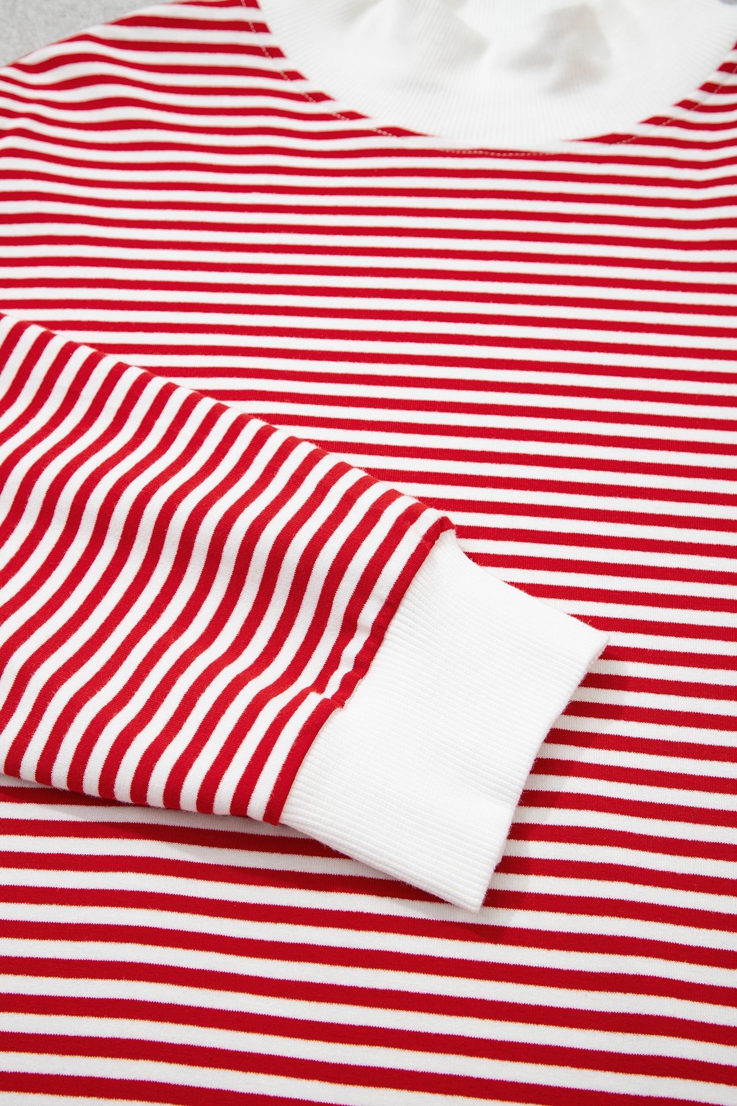 Stripe Sweatshirt Oversize Mock-Neck and Shorts Set in Red