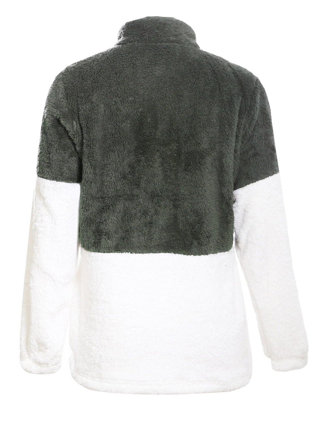 Women's Pullover with Women Atrovirens White Zip Neck Oversize Fluffy Fleece