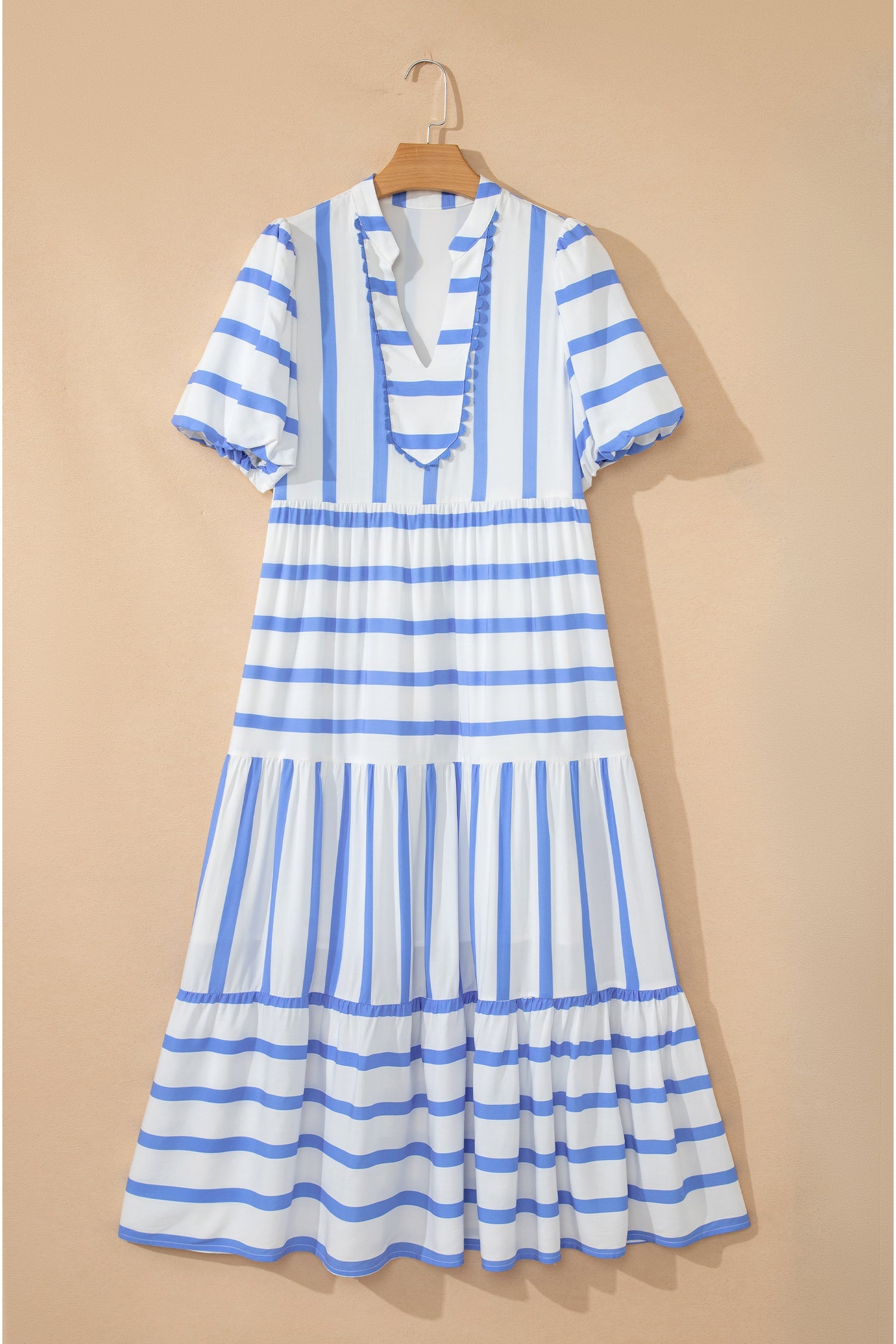 Ricrac Neck Trim Notched Half Sleeve Vacation Dress