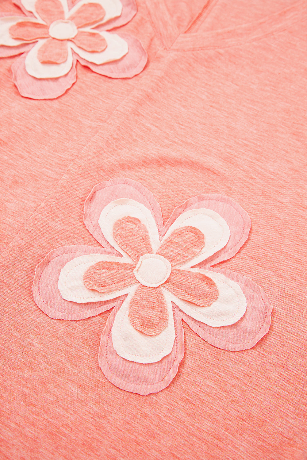 Floral Patchwork V-Neck Long-Sleeved T Shirt