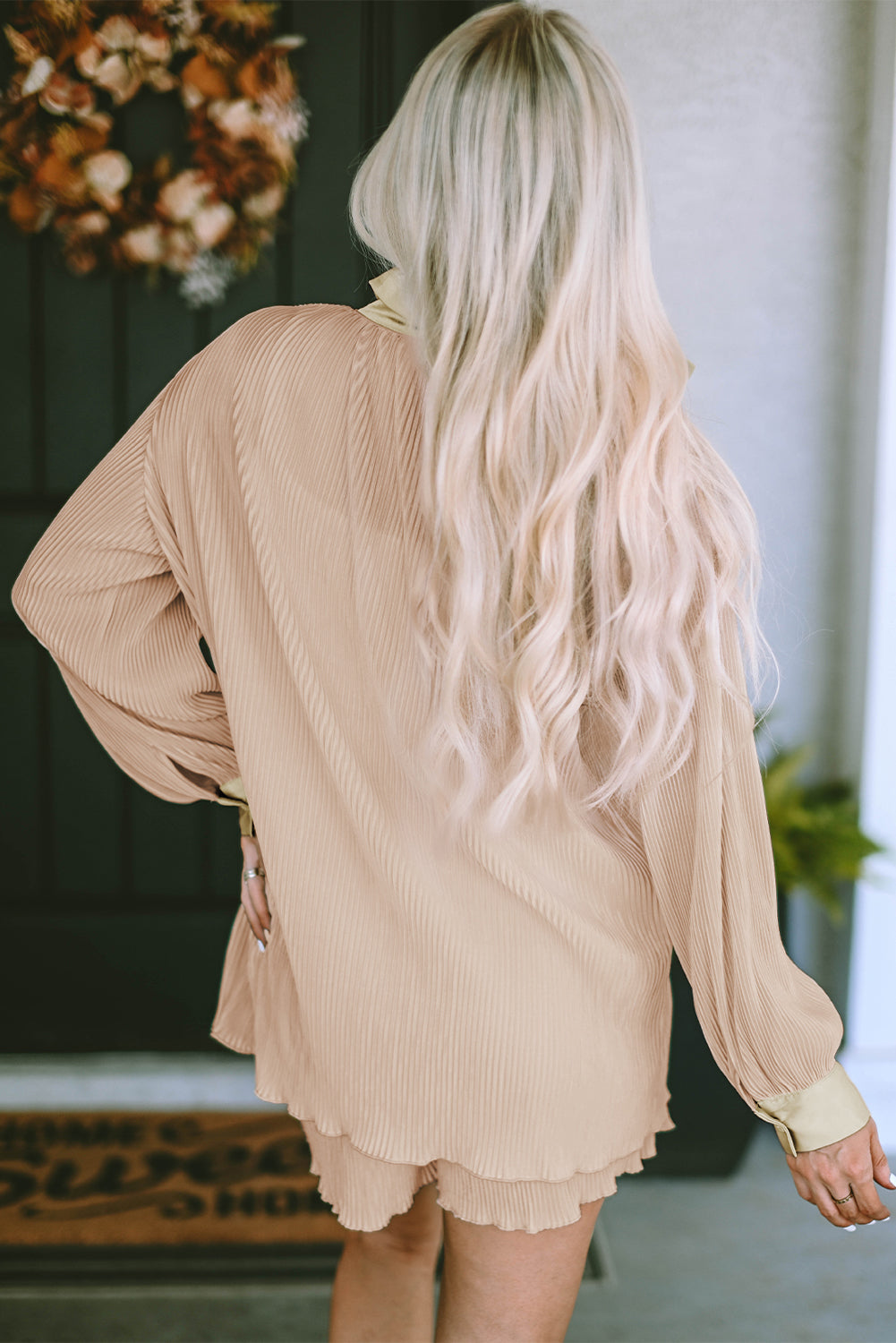 Set for Women Shirt Shorts Lounge Pleat-Detail