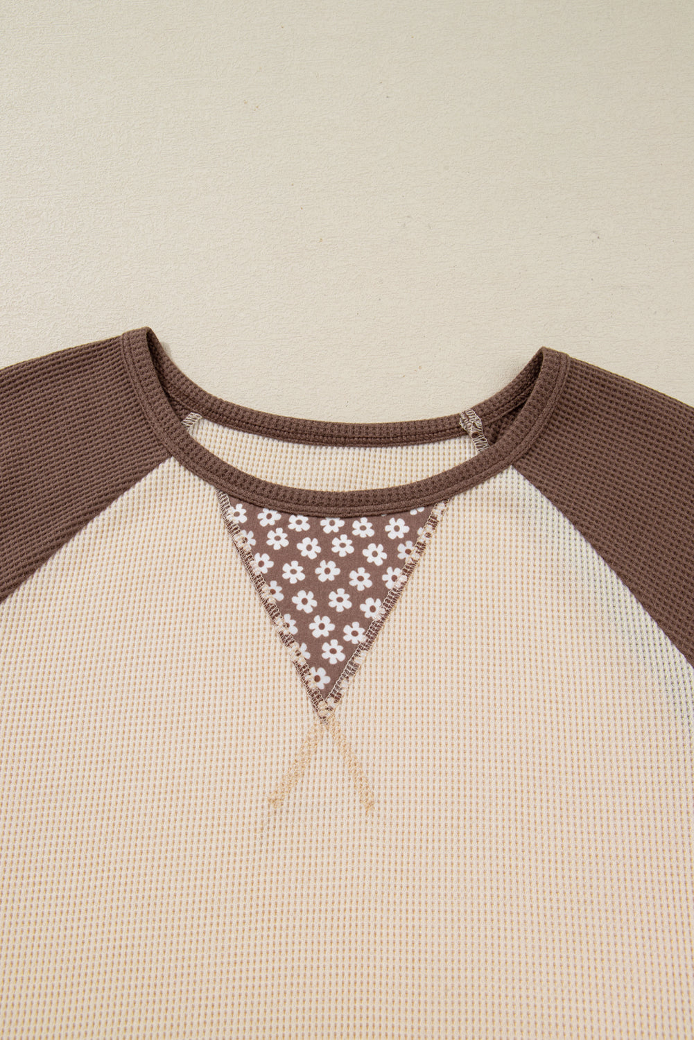 Floral-Print Patchwork Colorblock Long-Sleeved Top