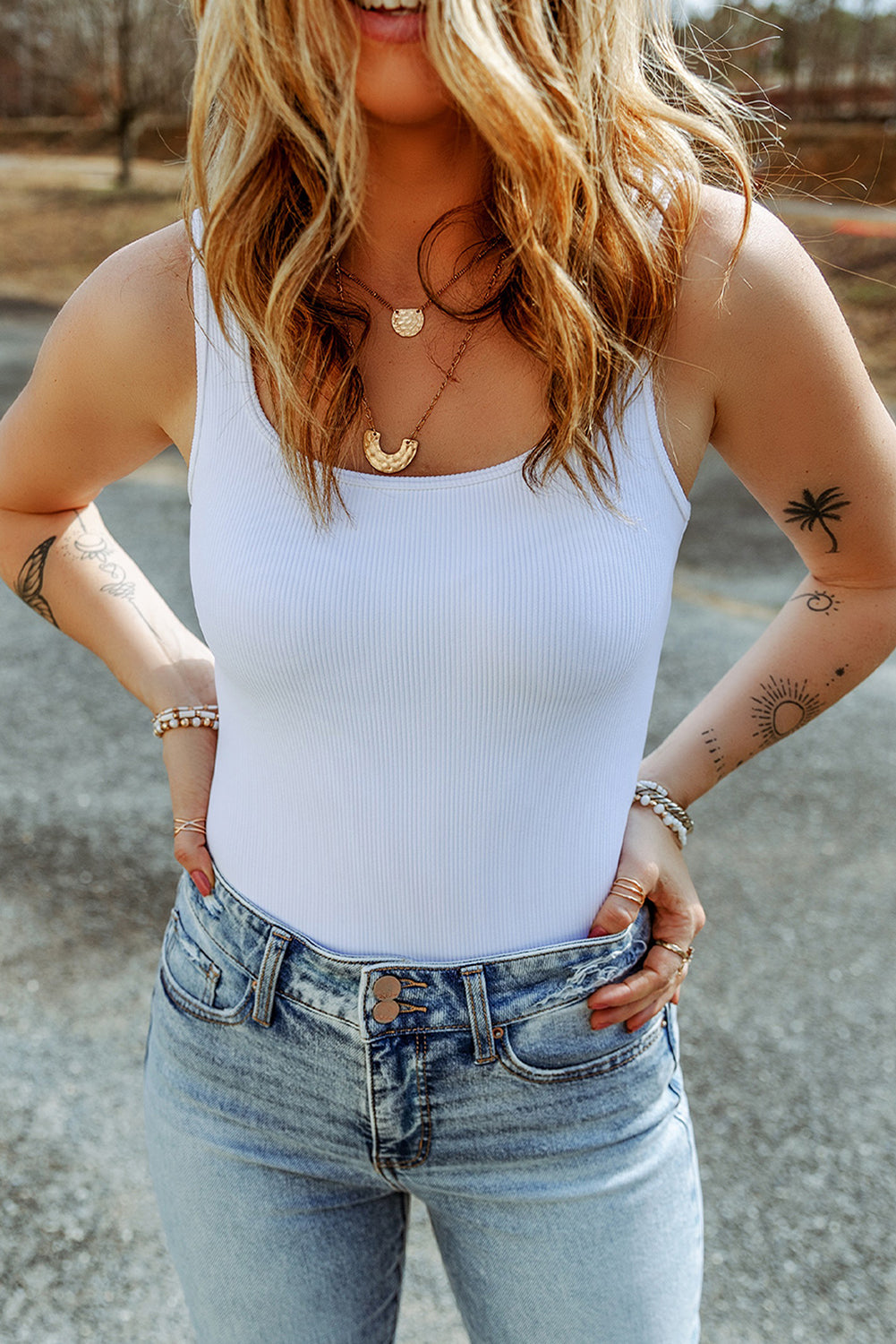 Women's Bodysuit Featuring Knitted Sleeveless Rib-Knitted