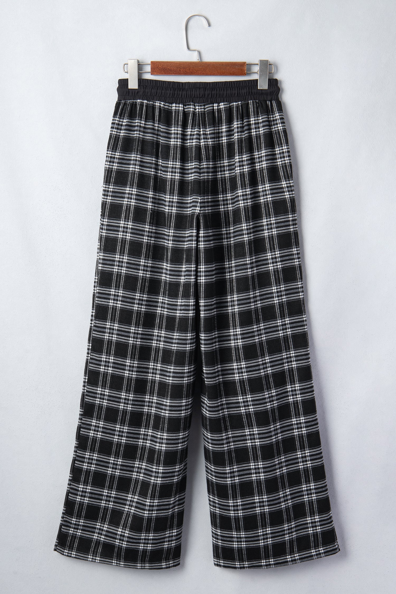 Frenchy Plaid Pattern Contrast Wide-Leg Pants in Black