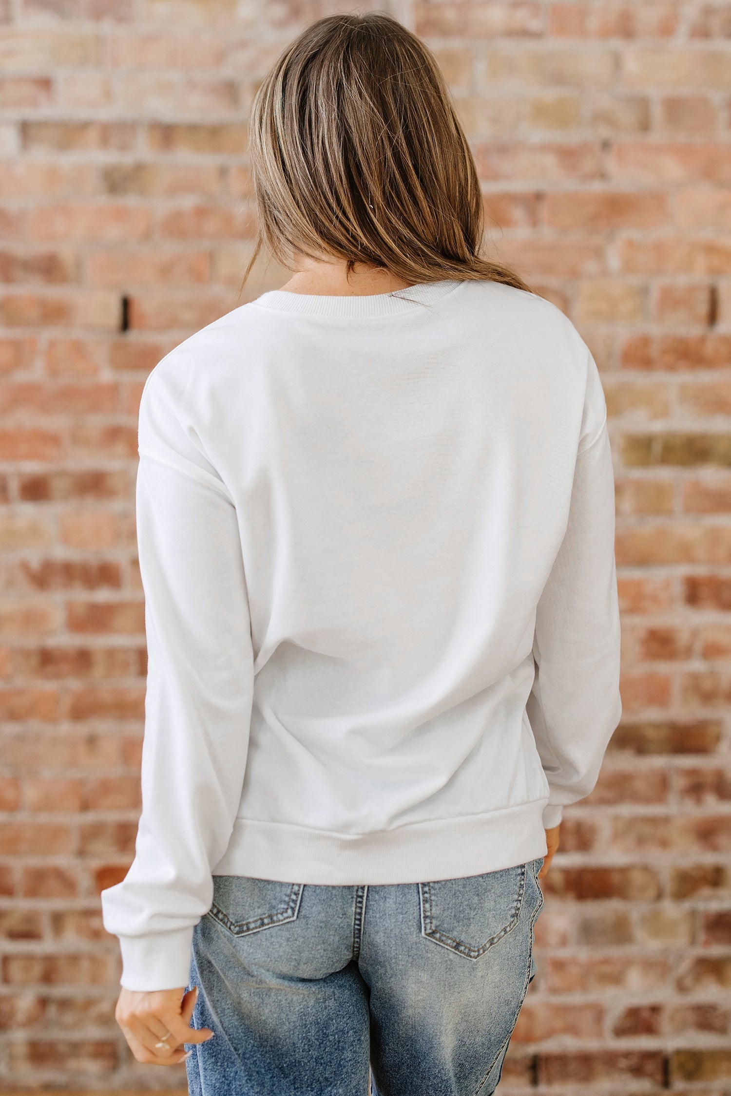 Pearl Plaid Christmas Tree Patched Drop-Shoulder Sweatshirt