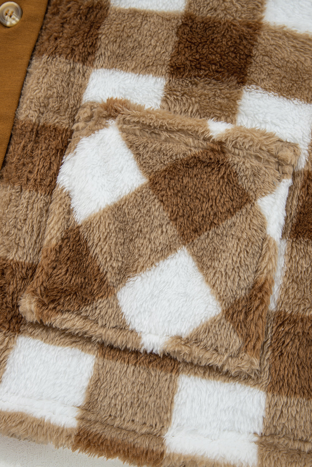 Sherpa Loose Checkered Loose Knit Cardigan Featuring Pockets in Brown