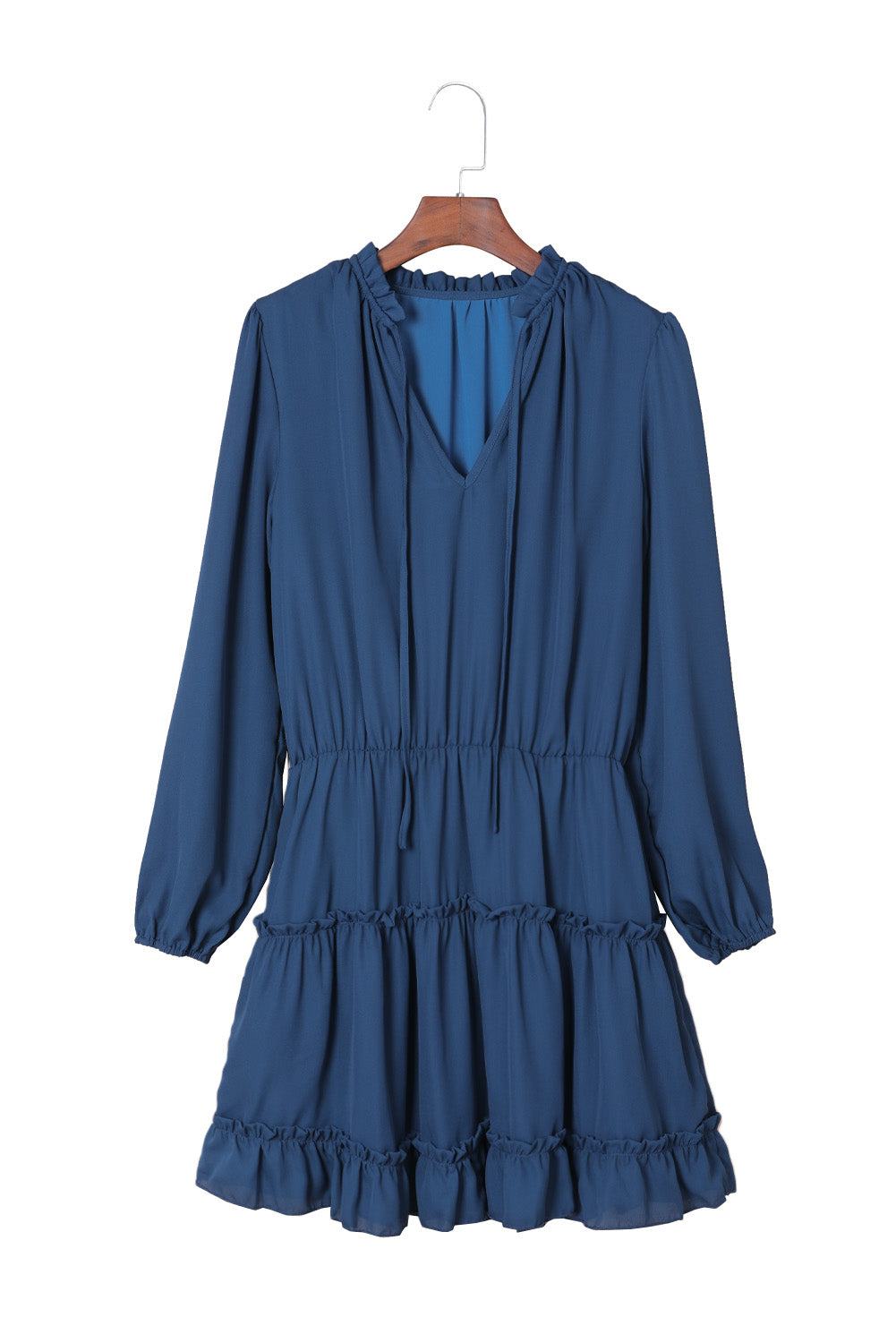Dark V-Neck Long-Sleeved Ruffle Tiered Mini Dress