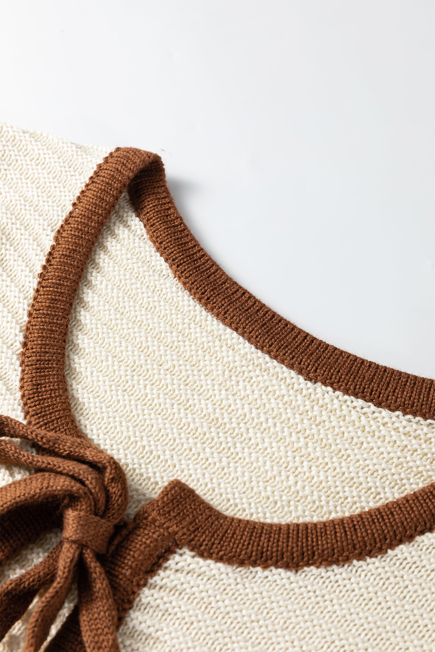 Horizontal Contrast Rib-Knit Knit Trim Ties Front Knit Top Vest
