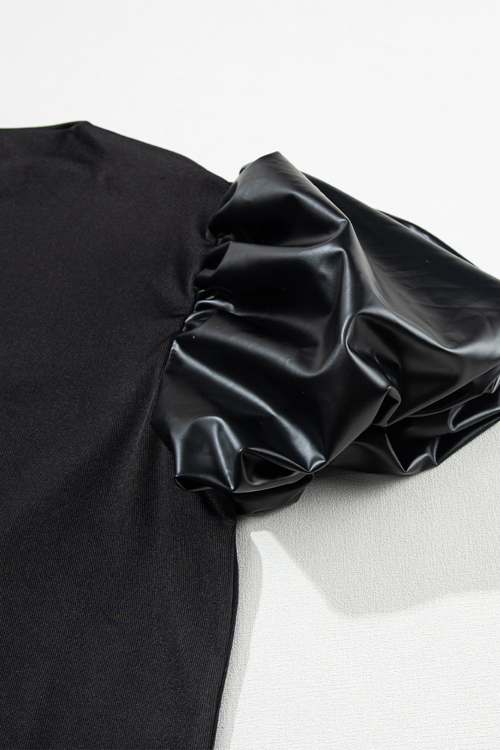 Women's Puff Mock Neck Faux Leather Top