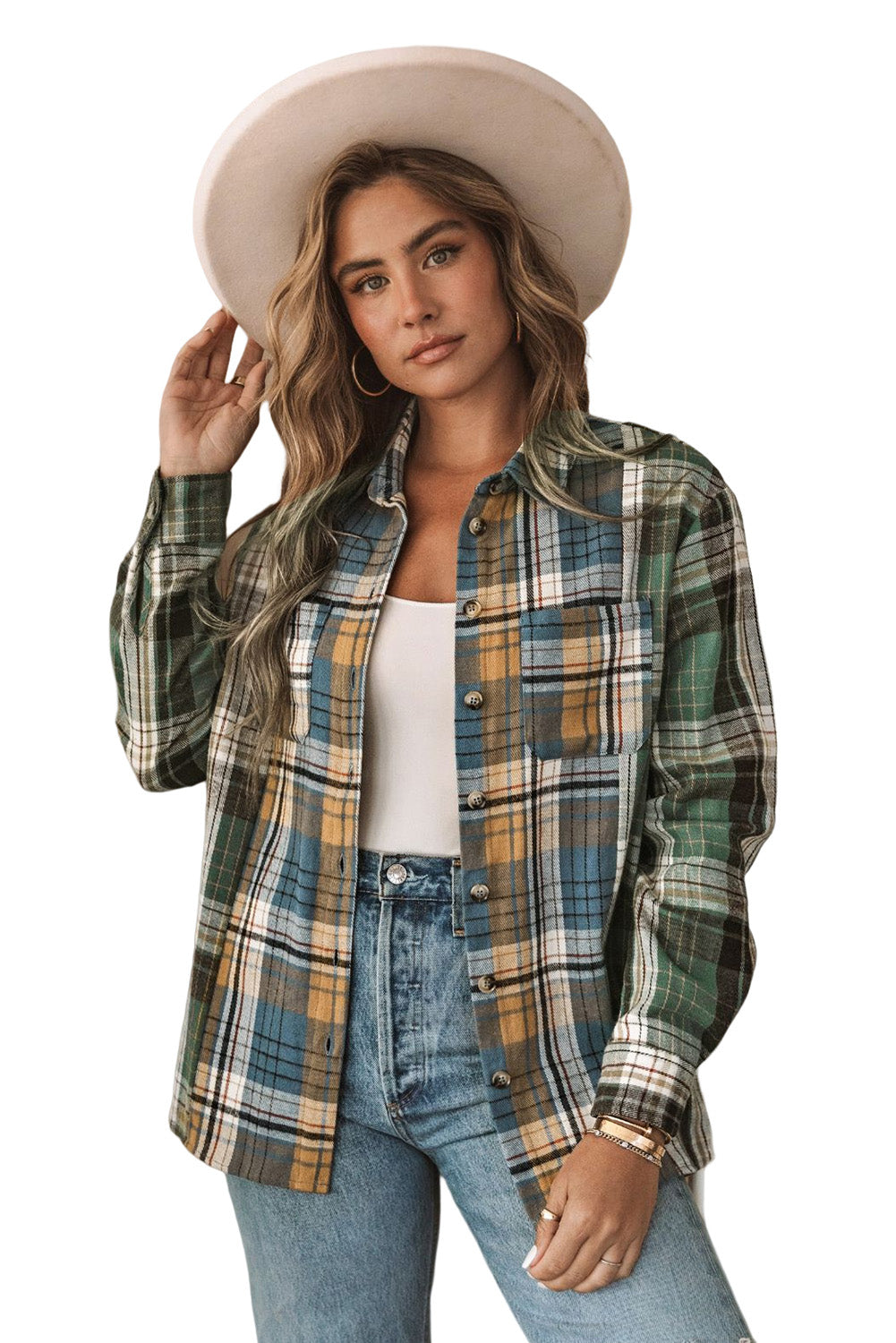 Shacket for Women Chest-Pocket Detail Button Up Plaid