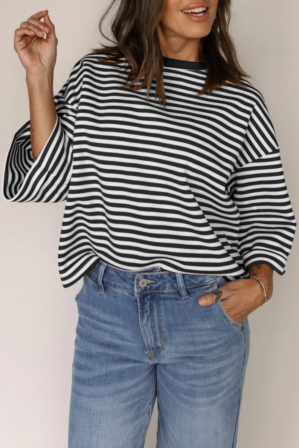 Cutout Back Bowknot Back Drop-Shoulder Wide Bracelet Sleeve Loose Tee