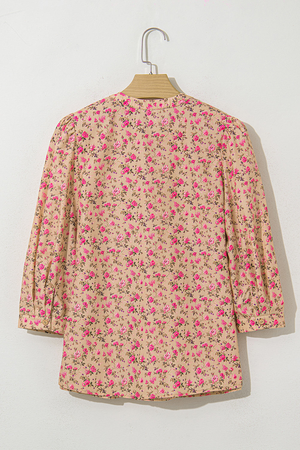 Floral-Print Bow Pintuck Bust Half Puff Sleeve Blouse Top