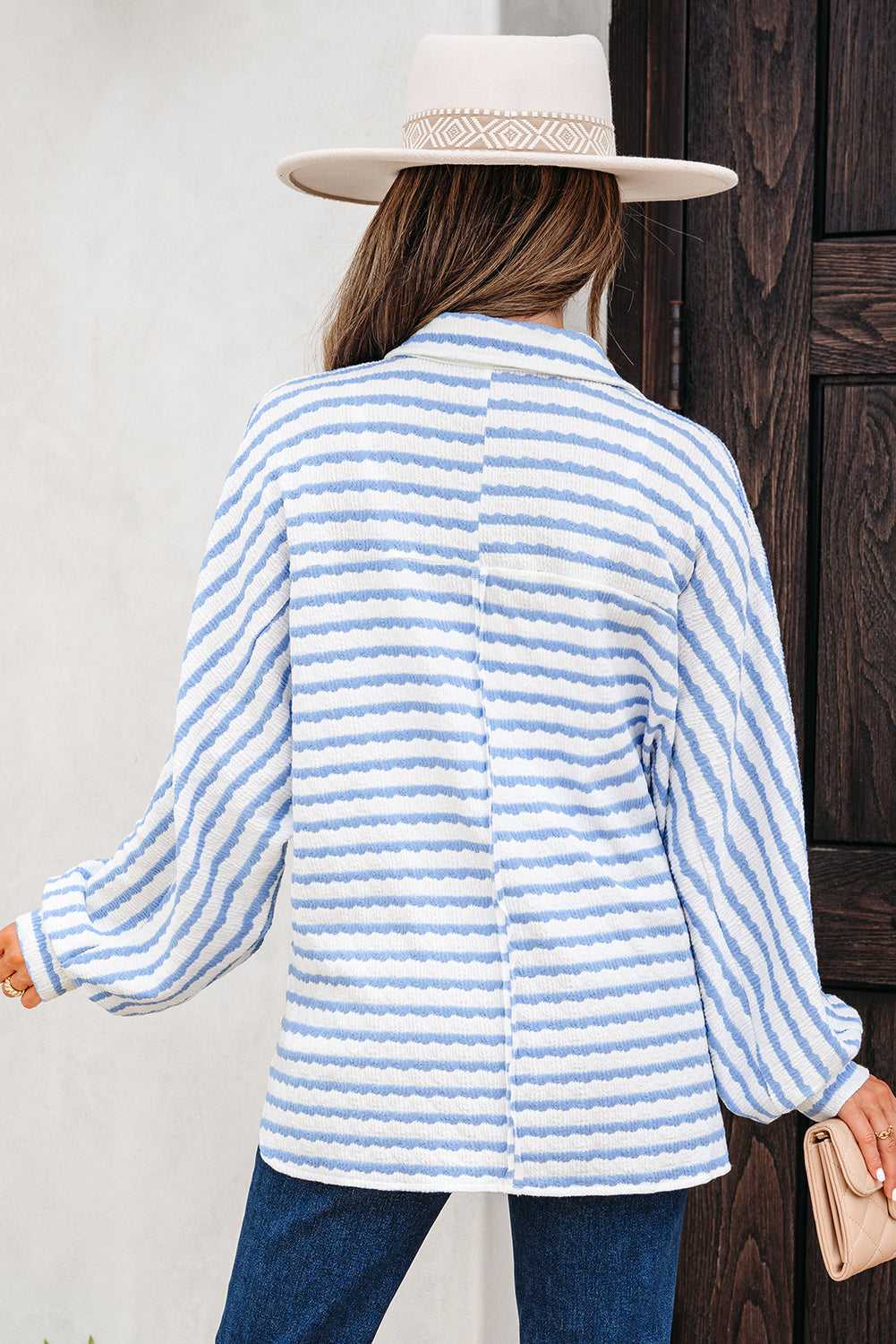 Collared Half Button Chest Pockets Easy-Fit Fit Blouse