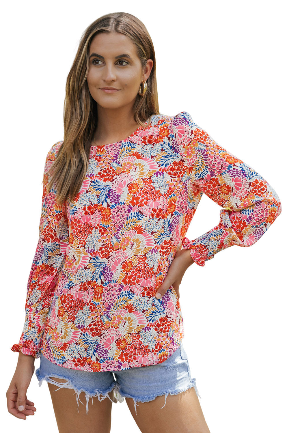 Blouse for Women Balloon Sleeve Floral-Print