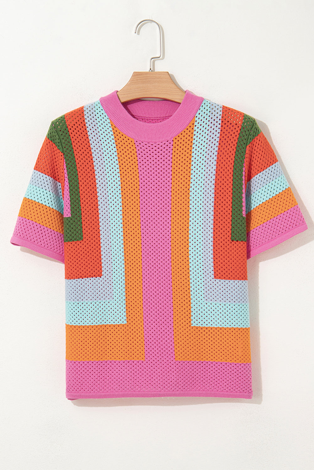Colorblock Knit Eyelet Everyday Top T Shirt