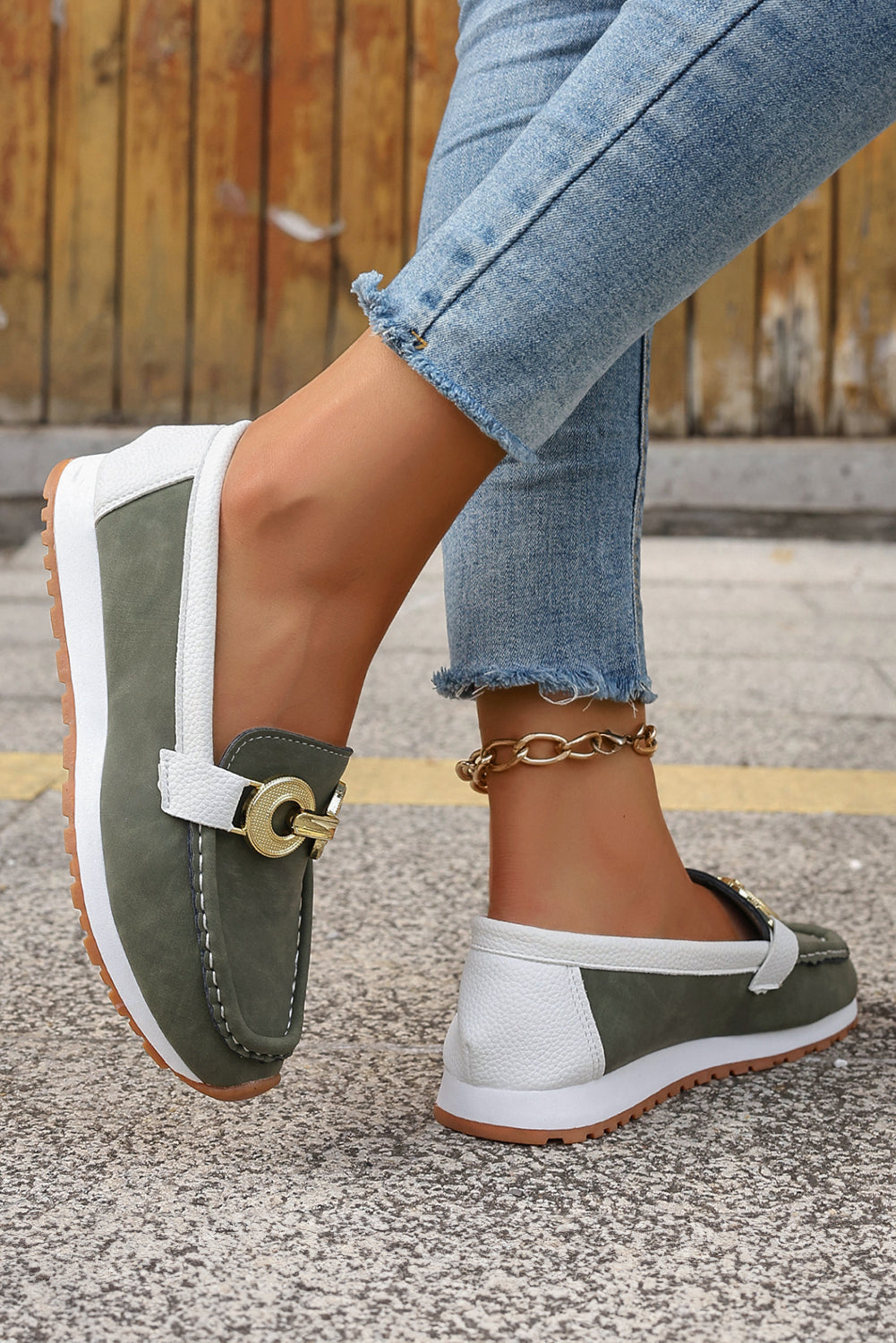 Ring Decor Metal Decor Thick Sole Slip On Loafers